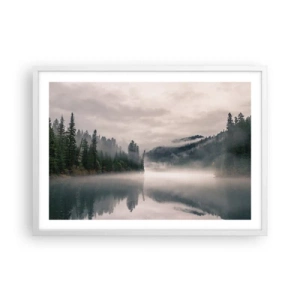 Plagát v bielom ráme - V zamyslení, v hmle - 70x50 cm