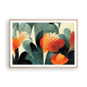 Plagát v ráme zo svetlého duba - Tropické horúco a chlad zelene - 100x70 cm