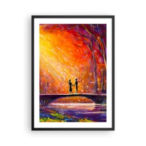 Plagát v čiernom ráme - Pár na moste obklopenom farebnou krajinou - 50x70cm - Nebo ich tiež miluje - Moderná nástenná dekorácia do obývacej izby a spálne ARTTOR