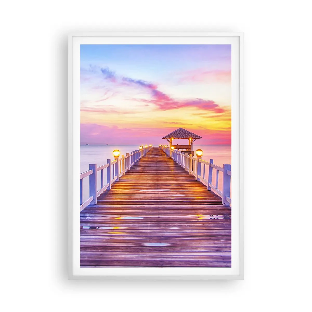 Plagát v bielom ráme - Ľaliovo-zlaté ticho večera - 70x100 cm