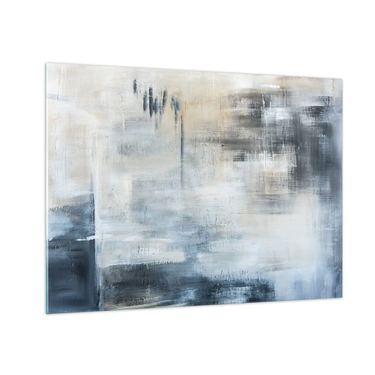 Obraz na skle - Abstraktná kompozícia v odtieňoch modrej a sivej - 70x50cm - Za závojom modrej - Moderná nástenná dekorácia do obývacej izby a spálne ARTTOR