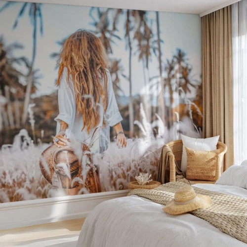 Fototapeta Premium Canvas - Zrodená z trávnej páperie - Žena, Vintage, Boho - 300x210 cm