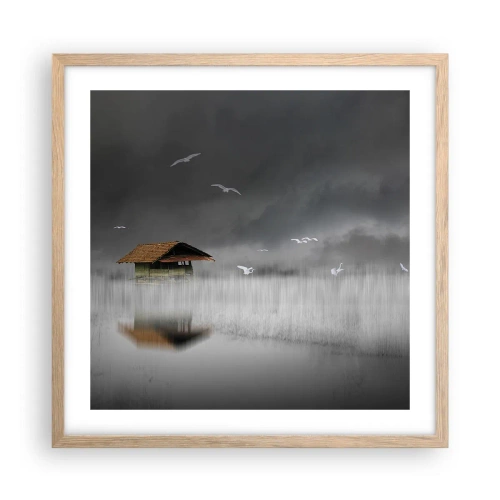 Plagát v ráme zo svetlého duba - Úkryt pred dažďom - 50x50 cm