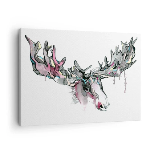 Obraz na plátne - Umelecký akvarel losa s bohatými parohmi - 70x50cm - Koruna lesného kráľa - Moderná nástenná dekorácia do obývacej izby a spálne ARTTOR