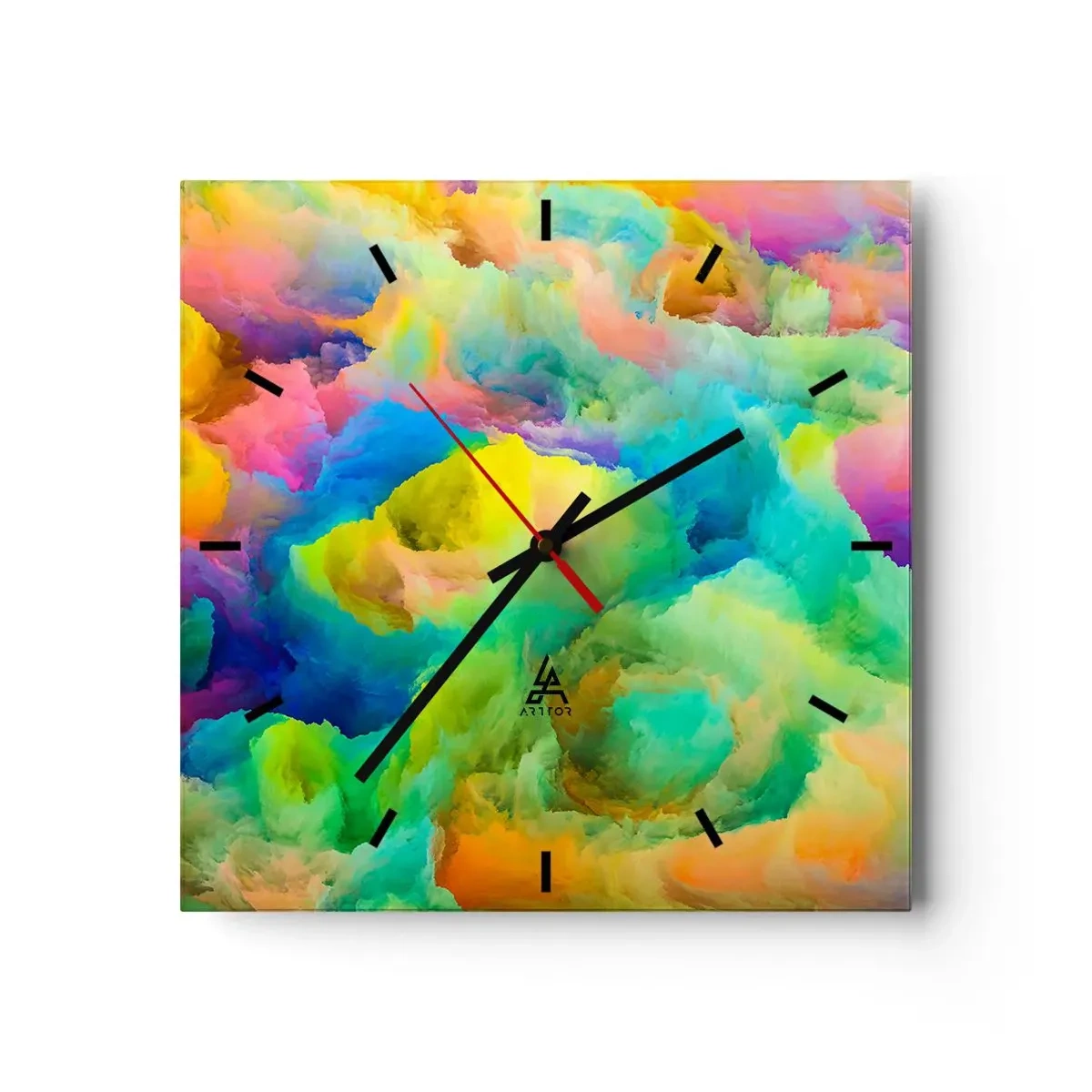 Nástenné hodiny - Dúhové páperie - 30x30 cm