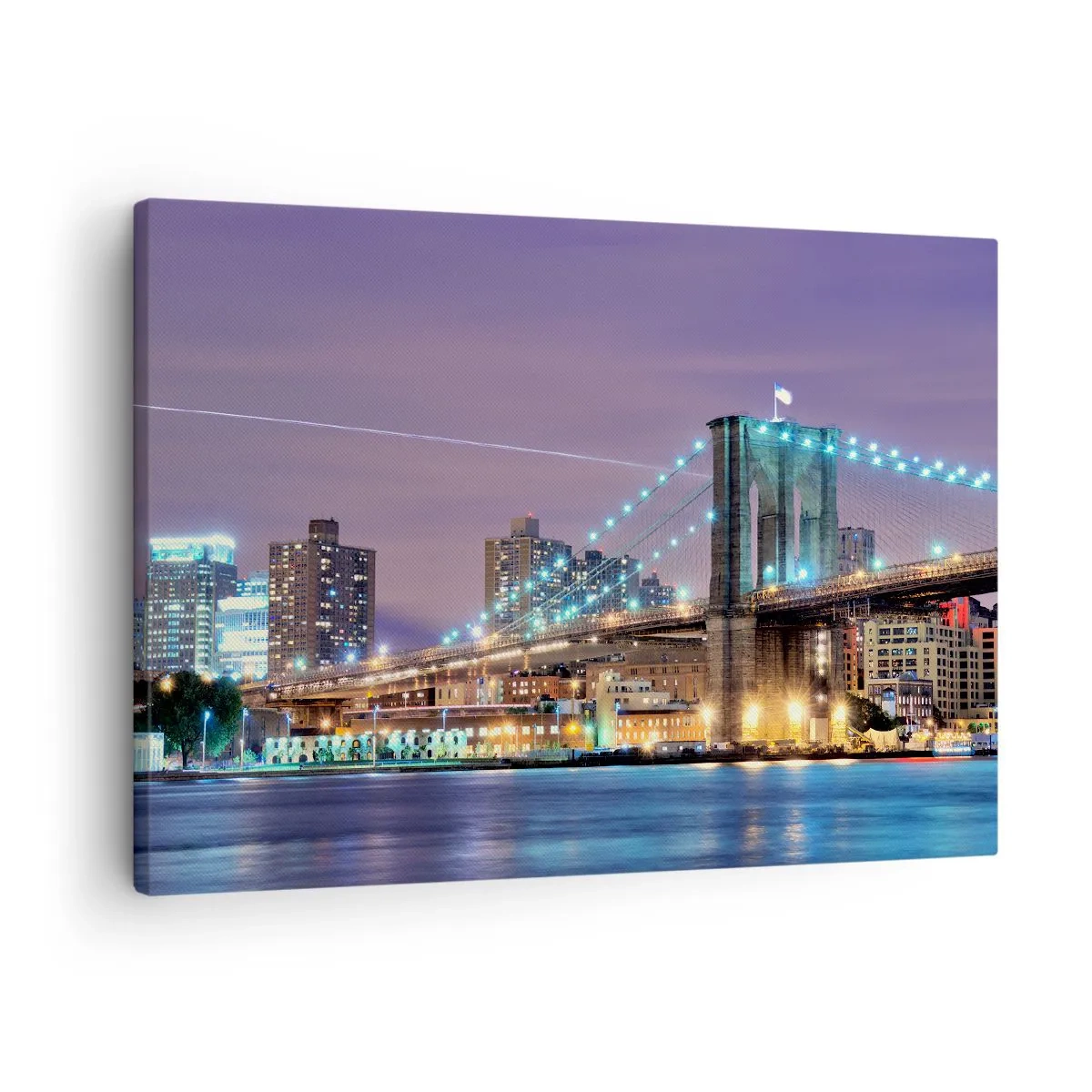 Obraz na plátne - Brooklynský most v noci s osvetleným mestom v pozadí - 70x50cm - Po veľa rokov Brooklynský most - Moderná nástenná dekorácia do obývacej izby a spálne ARTTOR