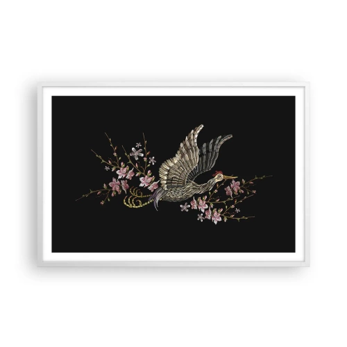 Plagát v bielom ráme - Exotický vyšívaný vták - 91x61 cm