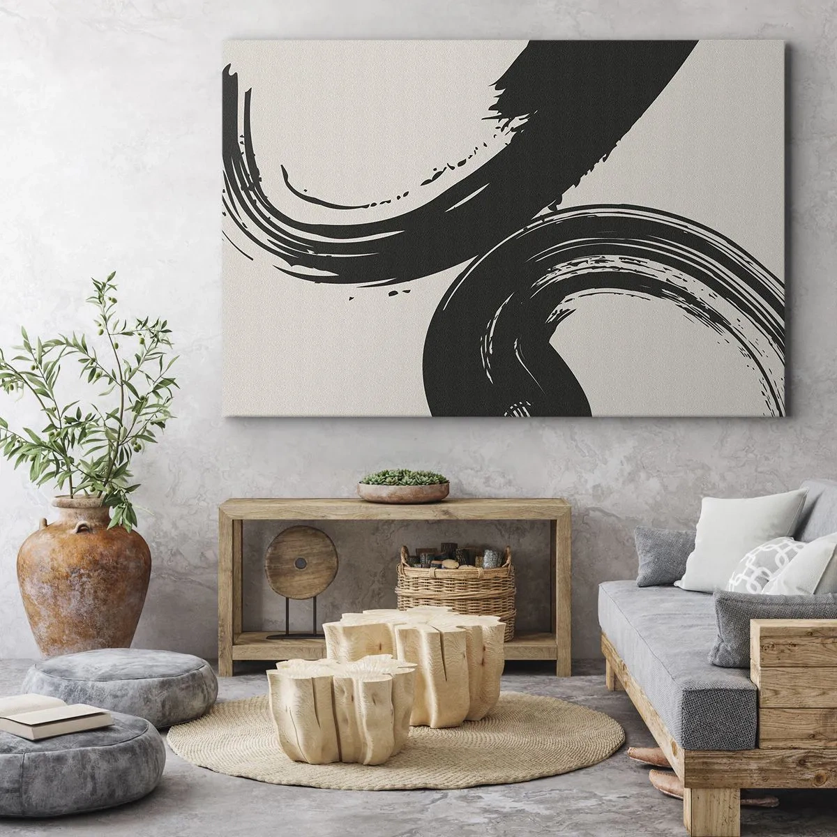 Obraz na plátne - Dynamické ťahy štetcom v čiernej farbe na svetlom pozadí - 70x50cm - S rozmachom a dookola - Moderná nástenná dekorácia do obývacej izby a spálne ARTTOR