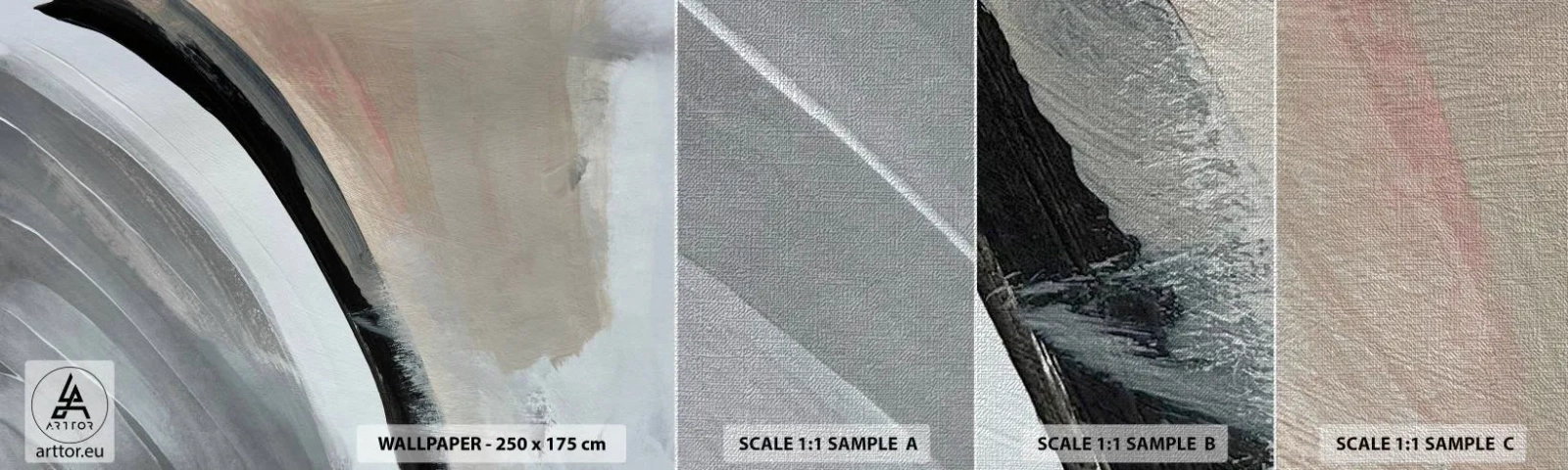 Vzorka fototapety Premium Canvas - Kompozícia: čierny a šedý oblúk - Abstrakcia, Kus, Moderné umenie - 100x30 cm