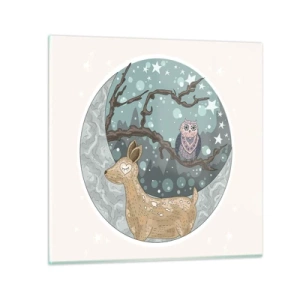 Obraz na skle - Rozprávková, lesná noc - 30x30 cm