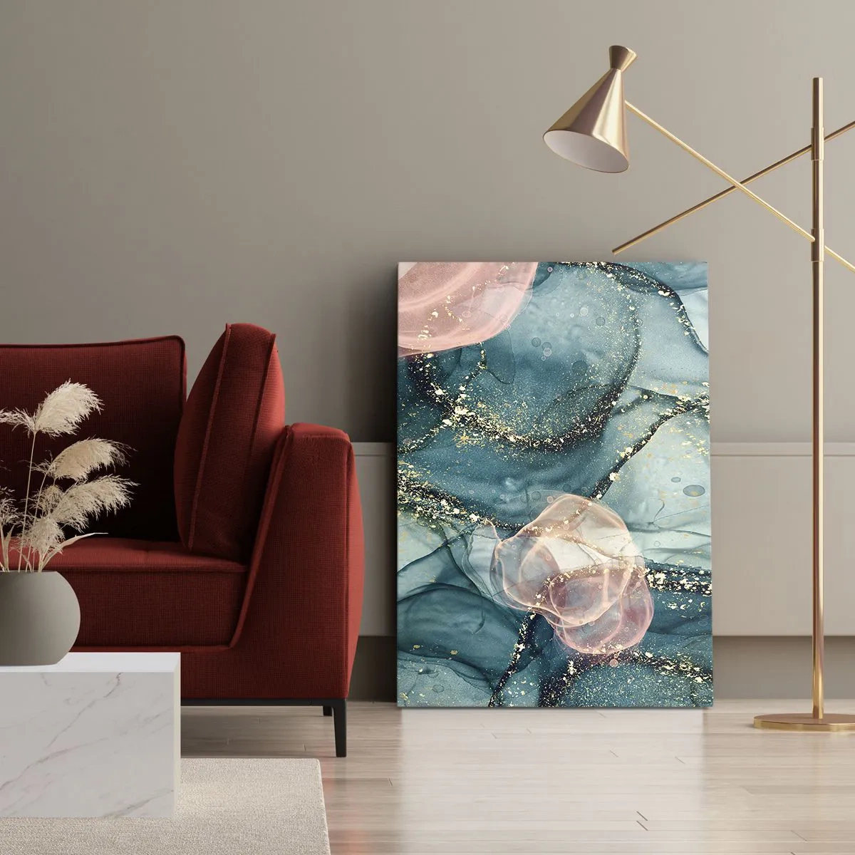 Obraz na plátne - Modré hodváb modré, ružový tyl - 50x70 cm