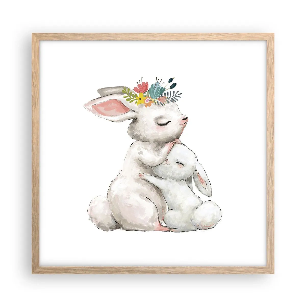 Plagát v ráme zo svetlého duba - Najlepšie je u mamy - 50x50 cm