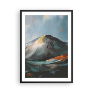 Plagát v čiernom ráme - Abstraktná horská krajina v odtieňoch tmavomodrej a oranžovej - 50x70cm - Surové a krásne - Moderná nástenná dekorácia do obývacej izby a spálne ARTTOR
