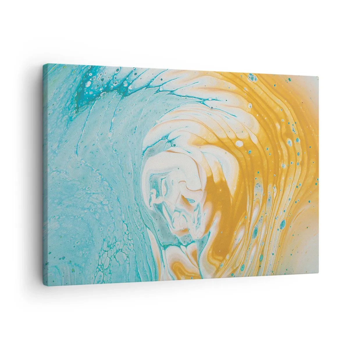 Obraz na plátne - Abstraktné vlny v odtieňoch modrej a zlatej na plátne - 70x50cm - Pastelový vír - Moderná nástenná dekorácia do obývacej izby a spálne ARTTOR