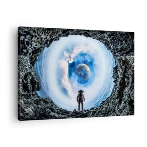 Obraz na plátne - Astronaut na pozadí vesmírnej krajiny so Zemou v pozadí - 70x50cm - Už blízko domova - Moderná nástenná dekorácia do obývacej izby a spálne ARTTOR
