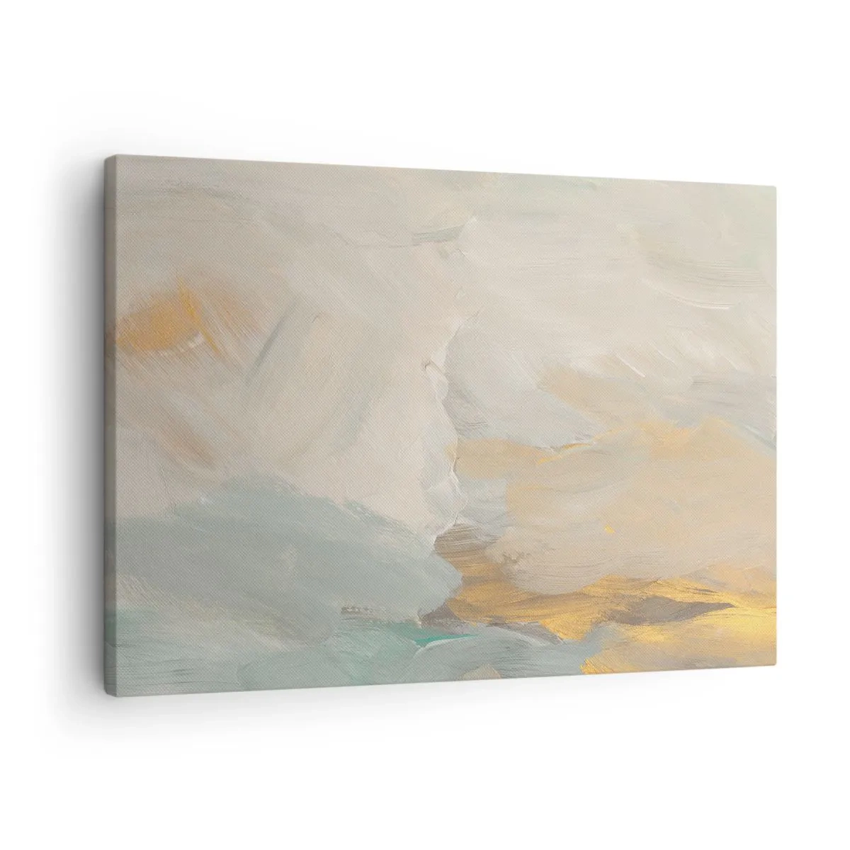 Obraz na plátne - Jemné abstraktné ťahy v odtieňoch bielej a zlatej - 70x50cm - Abstrakcia – krajina nehy - Moderná nástenná dekorácia do obývacej izby a spálne ARTTOR
