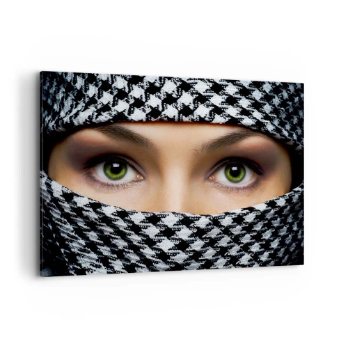 Obraz na plátne - Portrét zahalenej zelenookej krásky - 100x70 cm