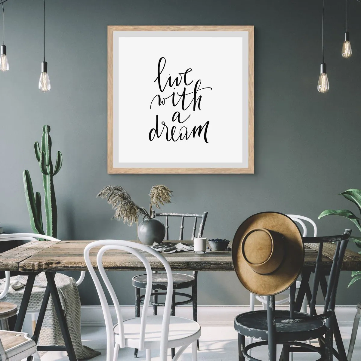 Plagát v ráme zo svetlého duba - Of course - 40x40 cm