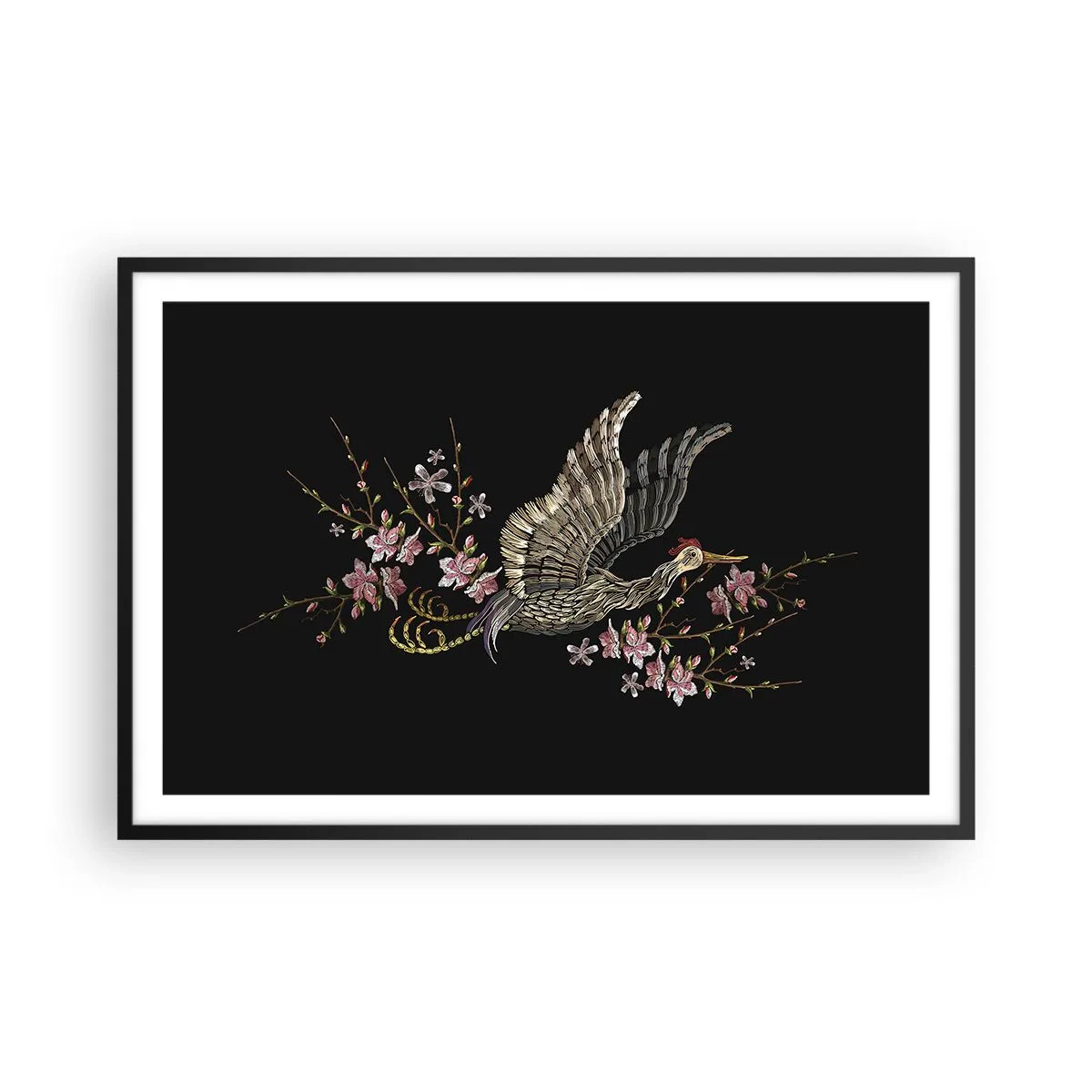Plagát v čiernom ráme - Exotický vyšívaný vták - 91x61 cm
