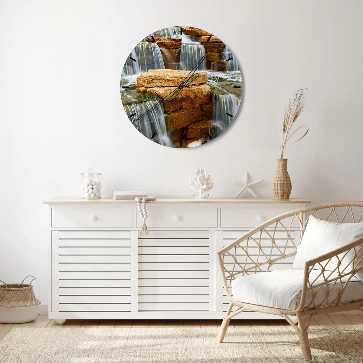 Nástenné hodiny - Vodopády sa valia na pozadí skál - 30x30cm - Schody do neba - Moderná nástenná dekorácia do obývacej izby, kuchyne a spálne ARTTOR