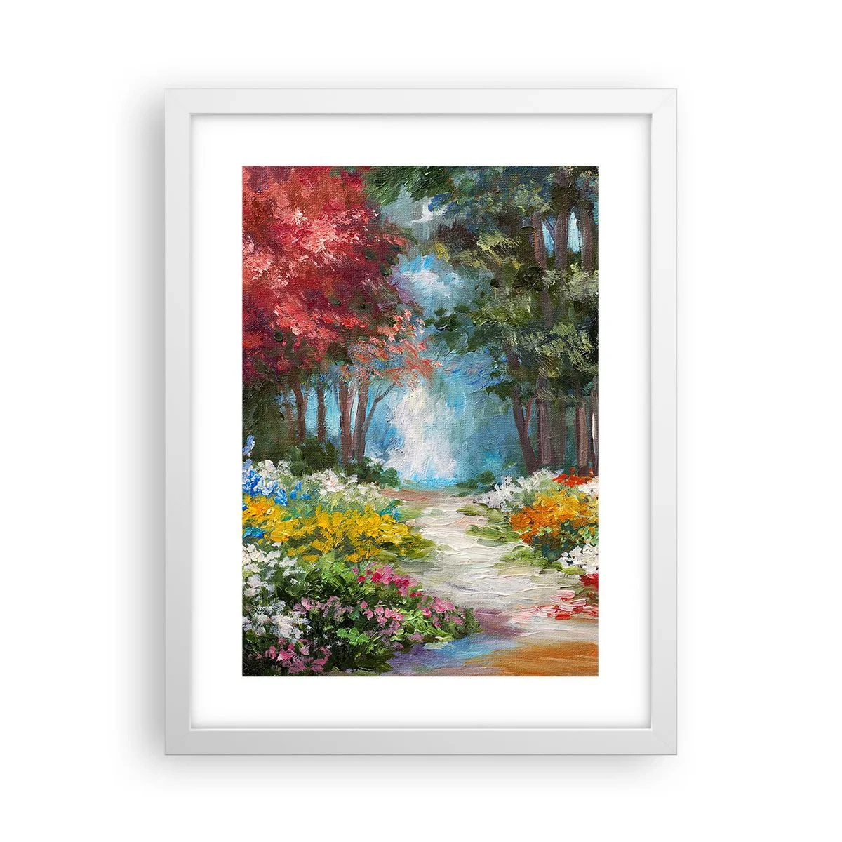 Plagát v bielom ráme - Lesná záhrada, kvetinový les - 30x40 cm