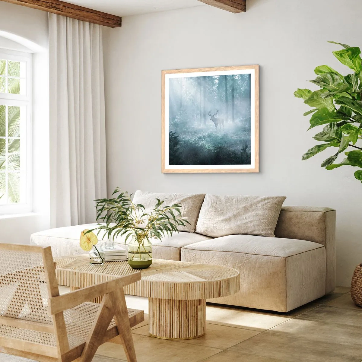 Plagát v ráme zo svetlého duba - Ranná obchôdzka sídliska - 60x60 cm