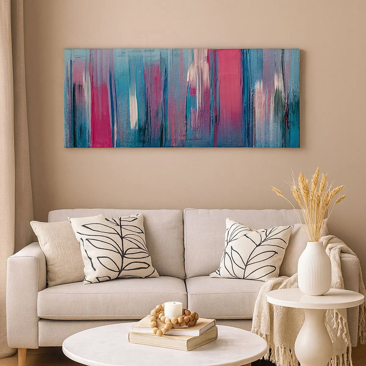 Obraz na plátne - Vertikálna kompozícia v modrej a červenej - 100x40 cm