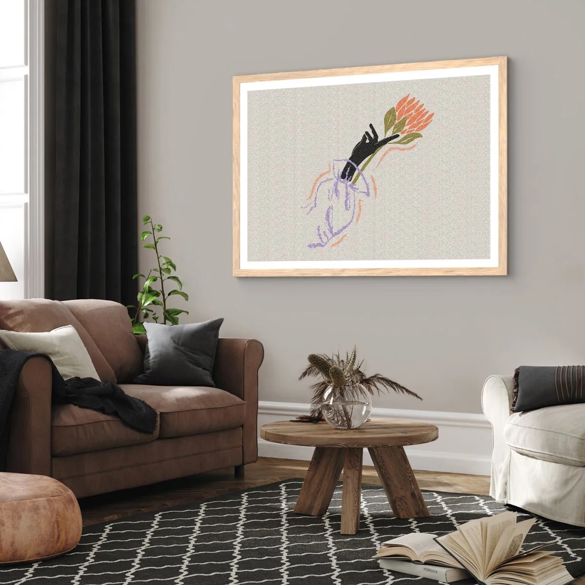 Plagát v ráme zo svetlého duba - Sesterský dotyk - 100x70 cm