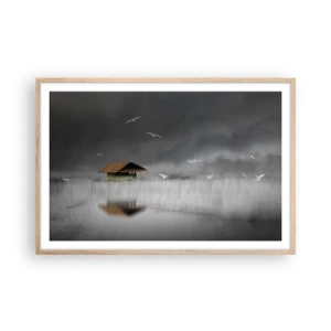 Plagát v ráme zo svetlého duba - Úkryt pred dažďom - 91x61 cm
