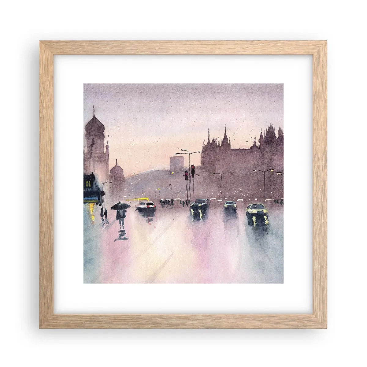 Plagát v ráme zo svetlého duba - V daždivom opare - 30x30 cm