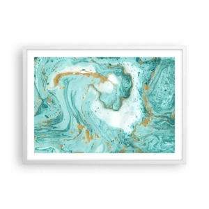 Plagát v bielom ráme - Pod veľkou vlnou z epochy Edo - 70x50 cm