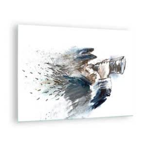 Obraz na skle - Muž s ďalekohľadom v dynamickej akvarelovej kompozícii - 70x50cm - Desať na Beaufortovej stupnici! - Moderná nástenná dekorácia do obývacej izby a spálne ARTTOR