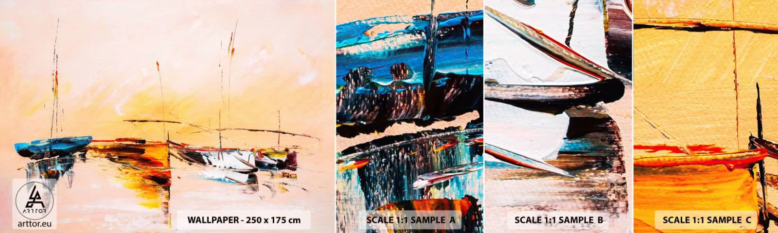 Vzorka samolepiacej fototapety Deluxe Sticker - Večer v prístave - Lode, Plachetnice, Kus - 100x30 cm