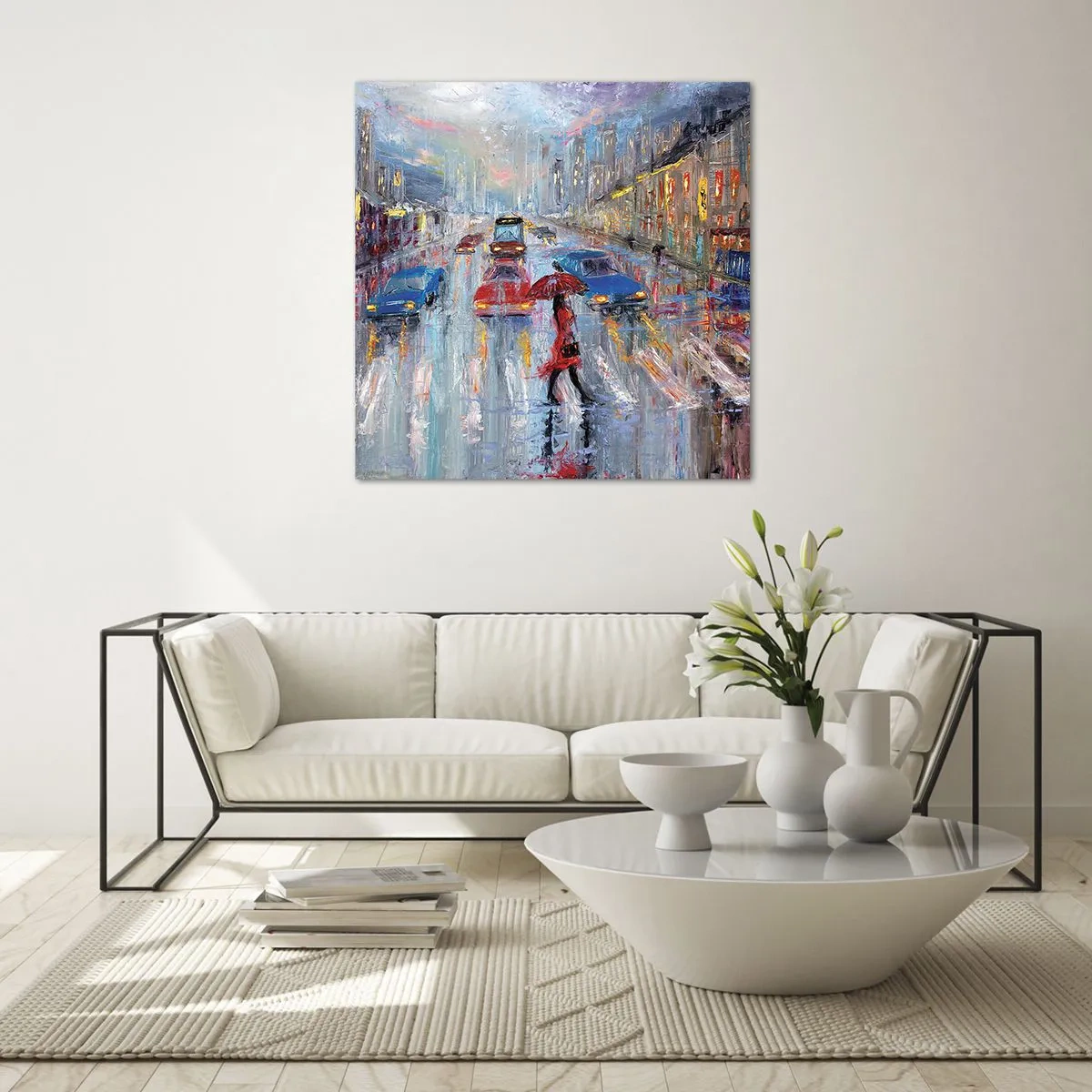 Obraz na skle - Daždivé popoludnie v meste - 50x50 cm