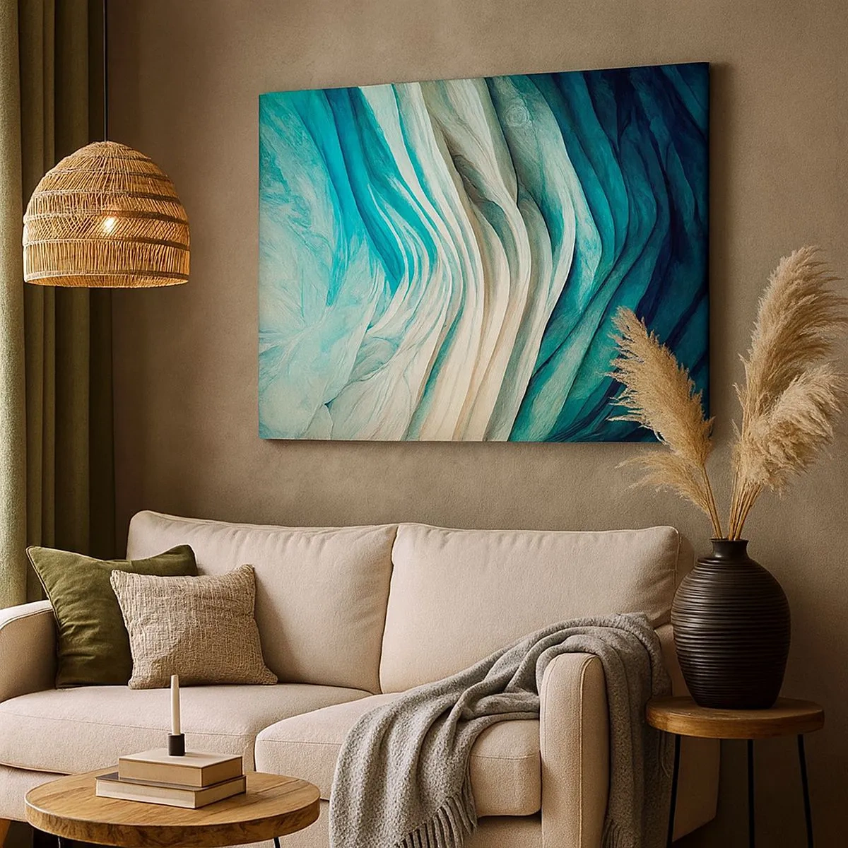 Obraz na plátne - Dynamické vlny v odtieňoch modrej a bielej - 70x50cm - Modrá neukojiteľnosť - Moderná nástenná dekorácia do obývacej izby a spálne ARTTOR