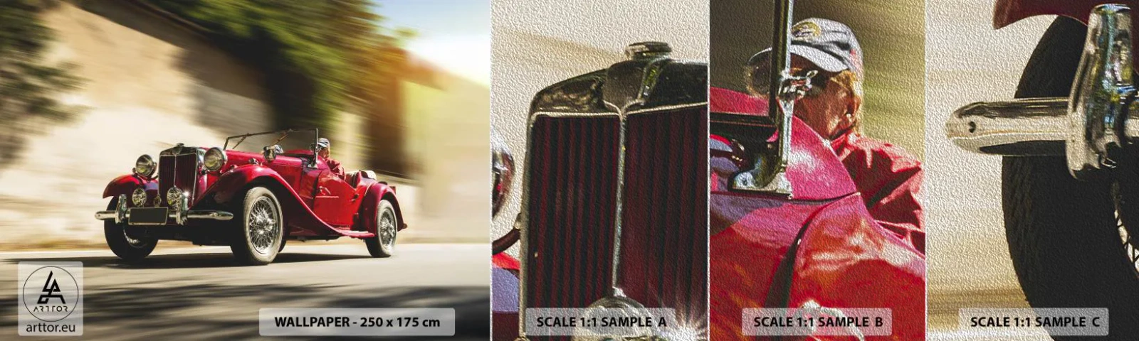 Vzorka fototapety Premium Sand - Krajšia ako Níke Samotrácka - Auto, Retro, Kabriolet - 100x30 cm