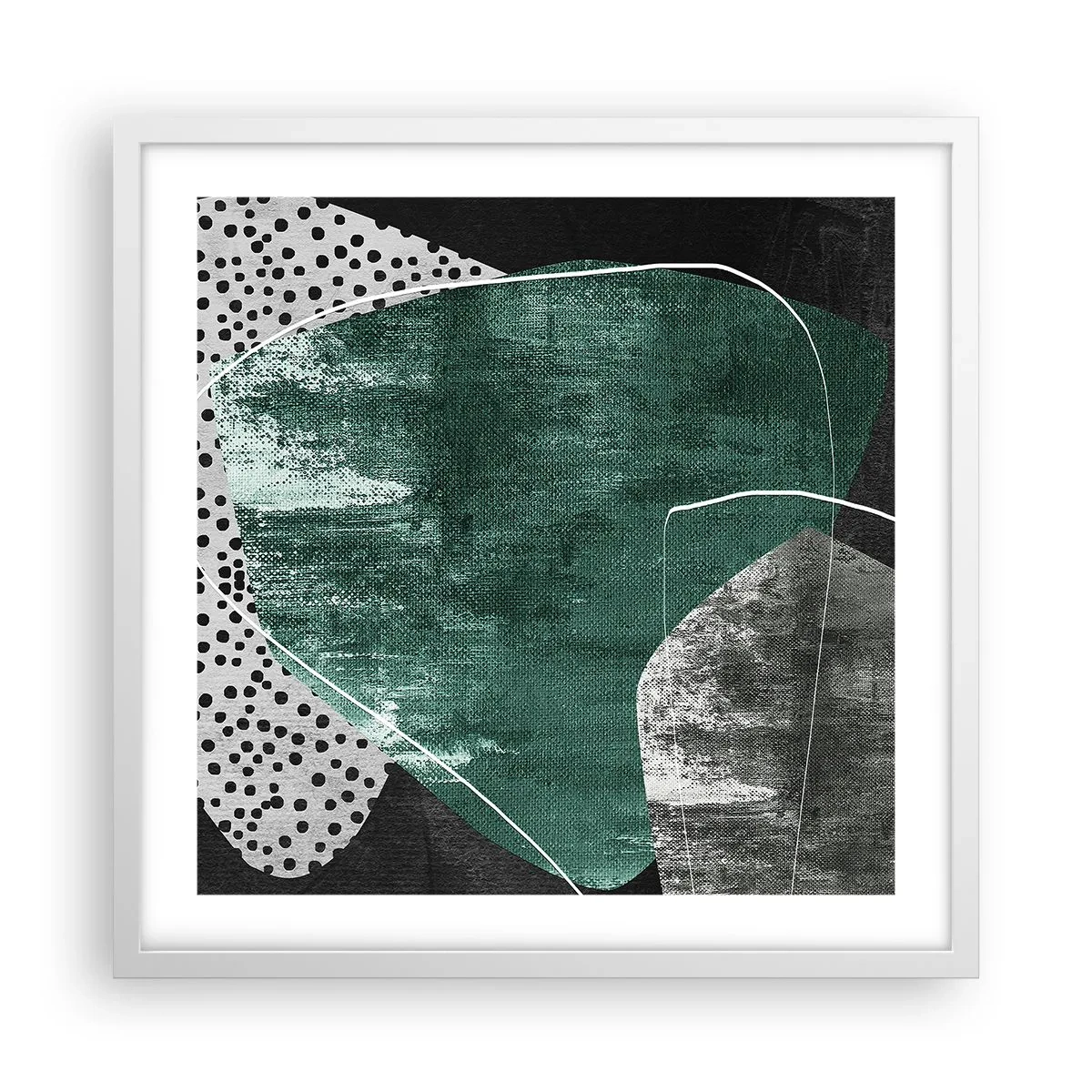 Plagát v bielom ráme - Farebná abstrakcia so zlatou vločkou - 50x50 cm