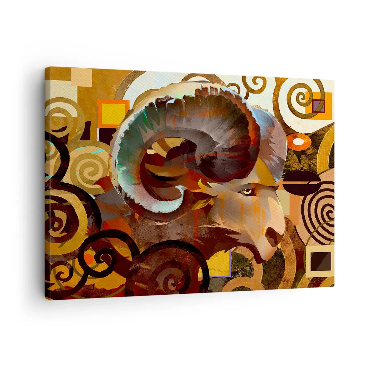 Obraz na plátne - Symbolický baran v abstraktnej kompozícii - 70x50cm - Mágia - náboženstvo - rituály - Moderná nástenná dekorácia do obývacej izby a spálne ARTTOR