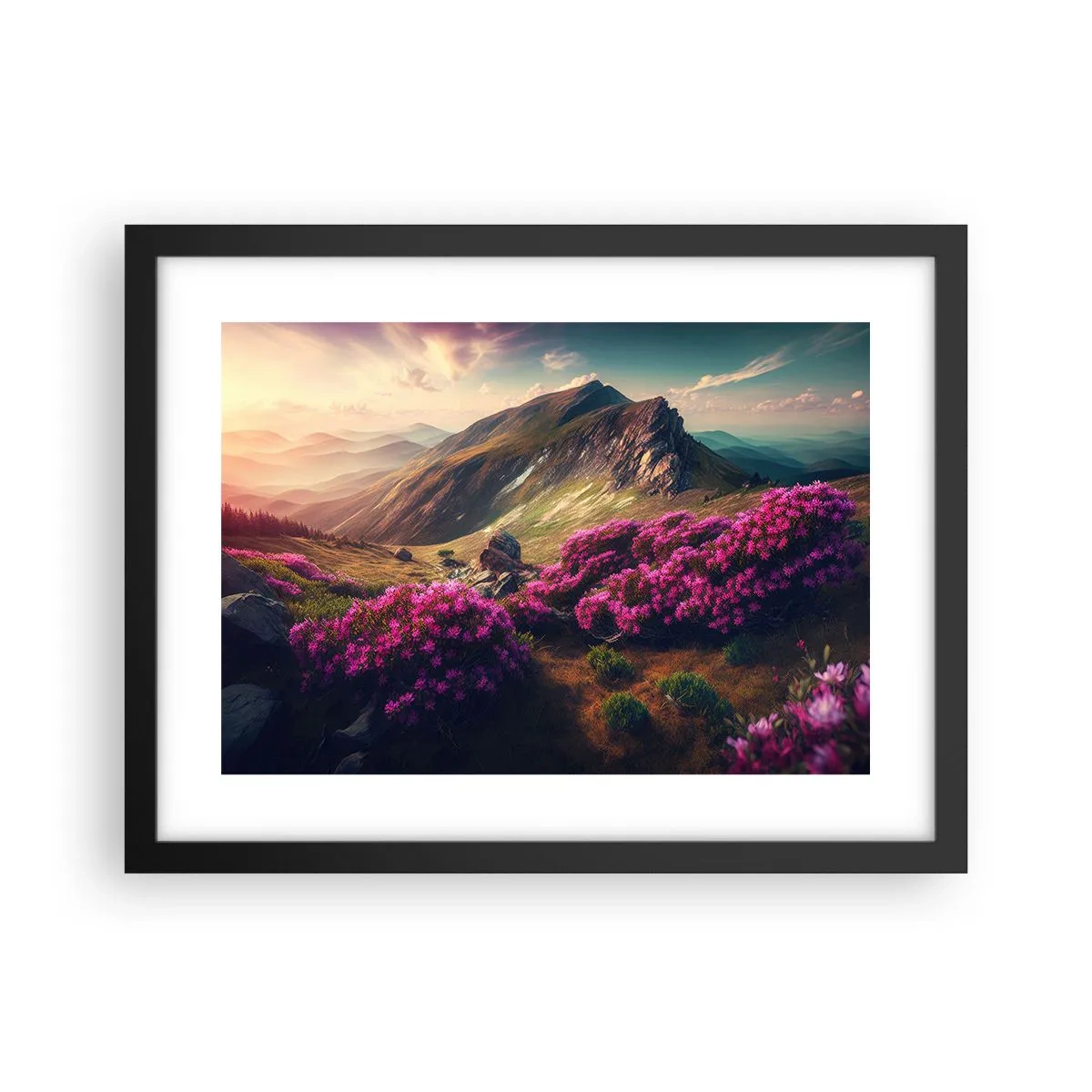 Plagát v čiernom ráme - Leto na horách - 40x30 cm