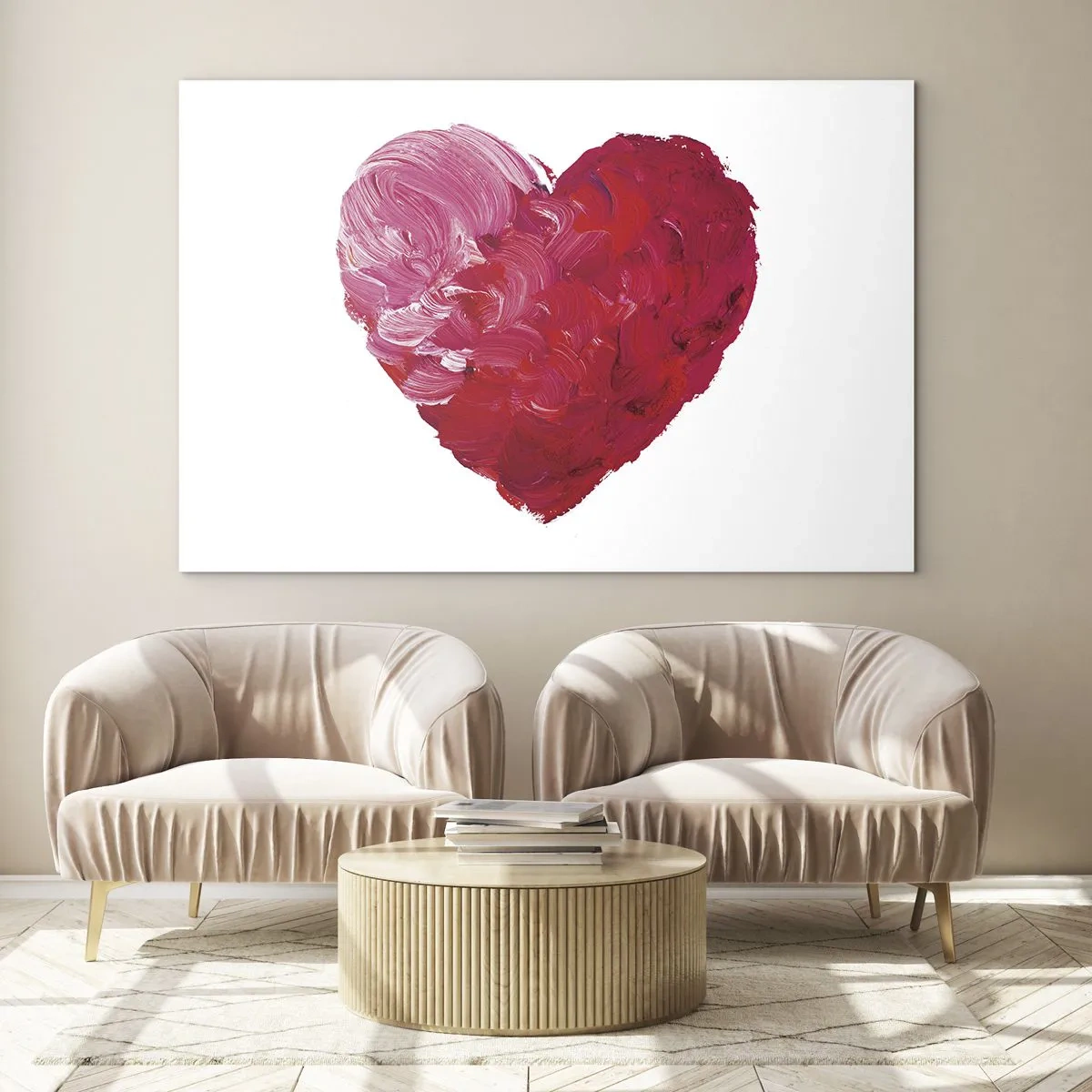 Obraz na skle - Abstraktné srdce maľované červenými ťahmi - 70x50cm - All you need is love - Moderná nástenná dekorácia do obývacej izby a spálne ARTTOR