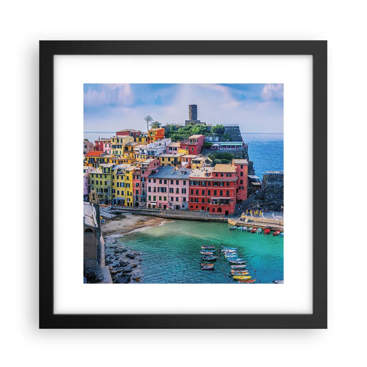 Plagát v čiernom ráme - Stredomorské kúzelné mestečko - 30x30 cm