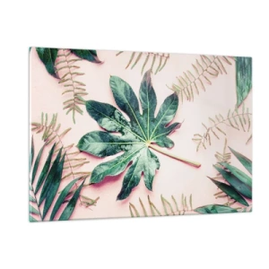 Obraz na skle - Štúdia zelenej na ružovom pozadí - 120x80 cm