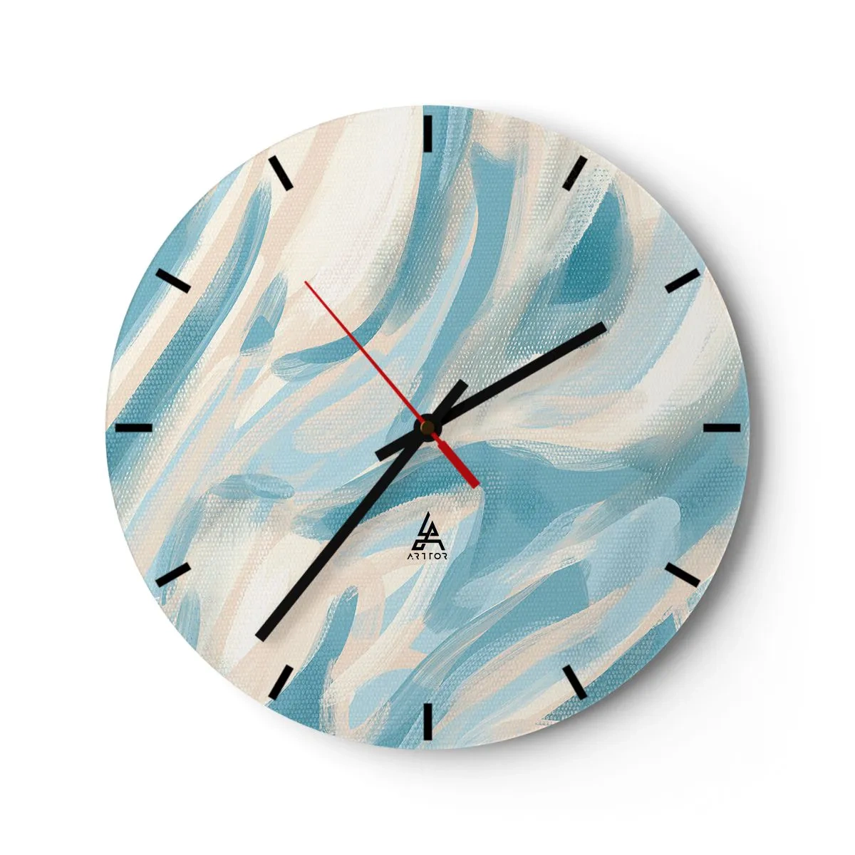 Nástenné hodiny - Abstraktné pastelové pruhy v modrej a béžovej farbe - 30x30cm - Jarné závany - Moderná nástenná dekorácia do obývacej izby, kuchyne a spálne ARTTOR