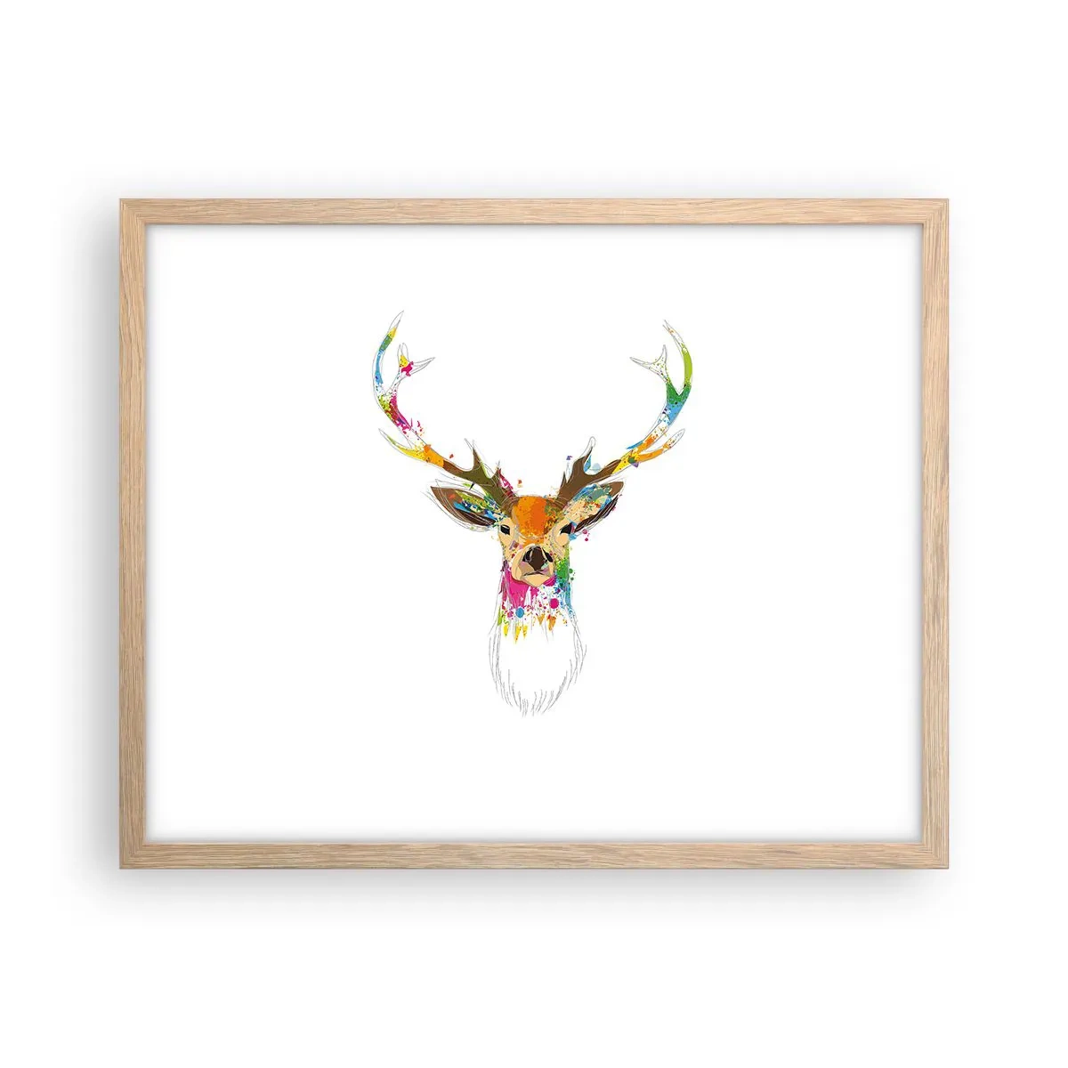 Plagát v ráme zo svetlého duba - Jemné jelenča vykúpané vo farbe - 50x40 cm