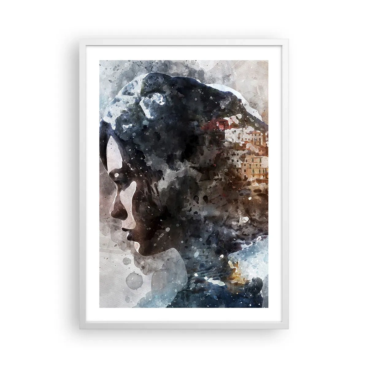 Plagát v bielom ráme - Príbeh o dievčati s mestom v pozadí - 50x70 cm