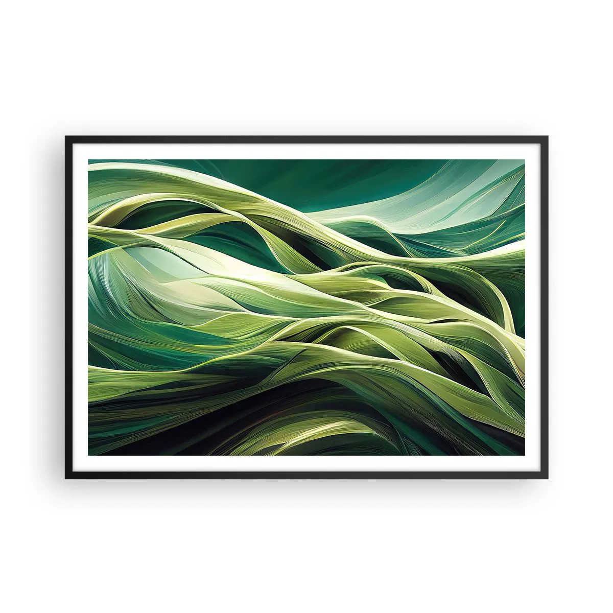 Plagát v čiernom ráme - Abstraktná hra na zelenú - 100x70 cm
