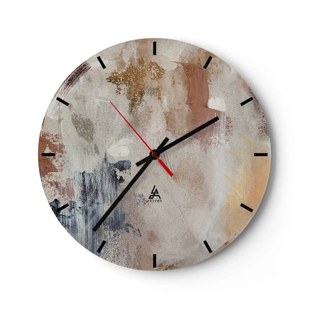 Nástenné hodiny - Béžová a hnedá abstrakcia s jemnými ťahmi farby - 30x30cm - Hmlistá abstrakcia - Moderná nástenná dekorácia do obývacej izby, kuchyne a spálne ARTTOR