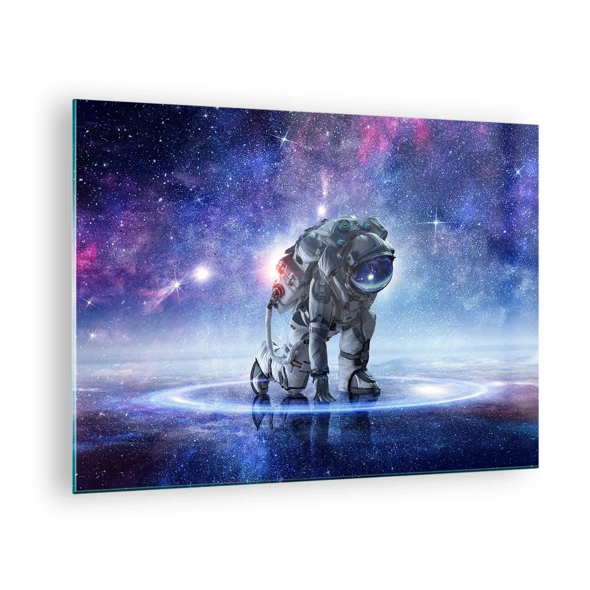 Obraz na skle - Astronaut vo vesmíre proti hviezdnej oblohe - 70x50cm - Hviezdne nebo nado mnou - Moderná nástenná dekorácia do obývacej izby a spálne ARTTOR