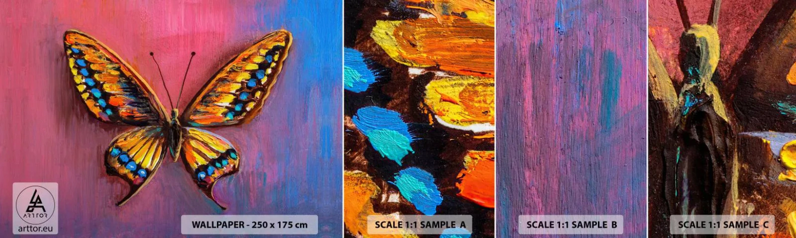 Vzorka samolepiacej fototapety Deluxe Sticker - Klenot prírody - Motýľ, Kus, Maľovanie - 100x30 cm