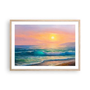 Plagát v ráme zo svetlého duba - Tyrkysová pieseň vĺn - 70x50 cm